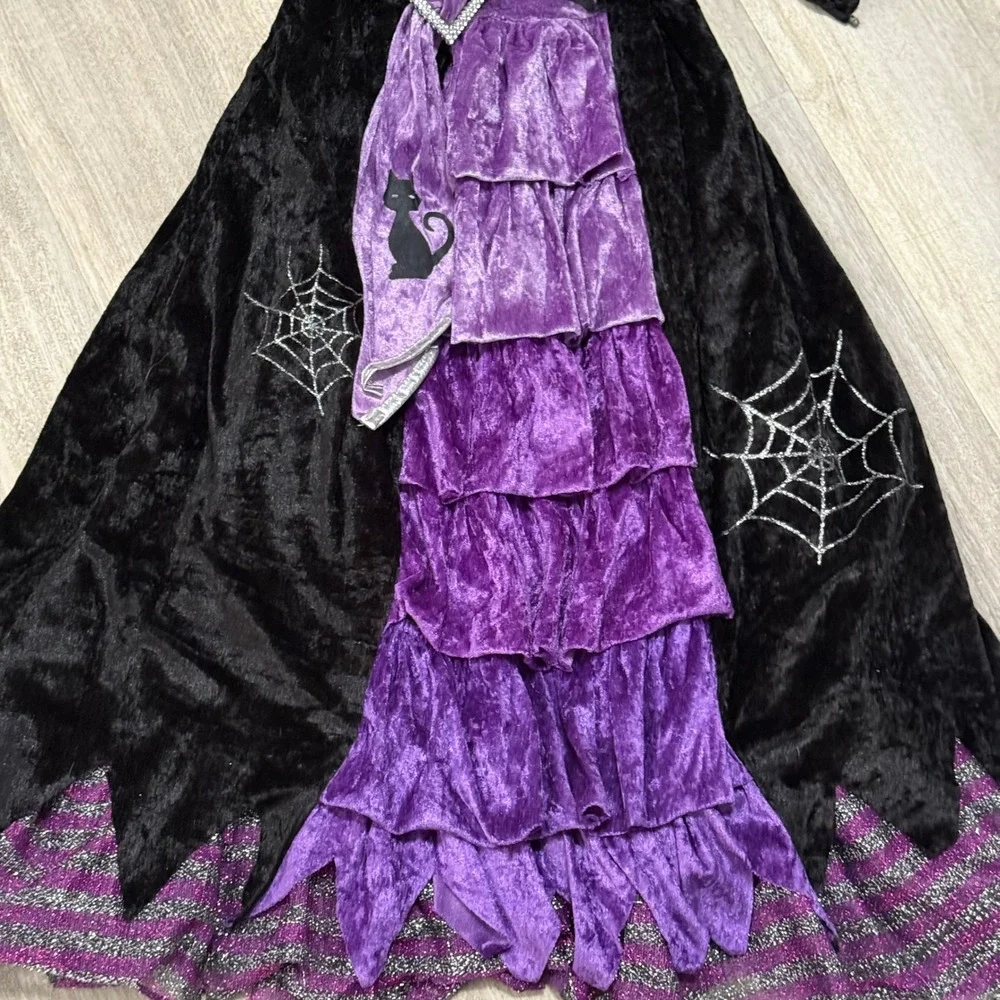 Kids Witch Costume‎ Dress Hat Spider Web Purple Black Halloween Magical  Dress